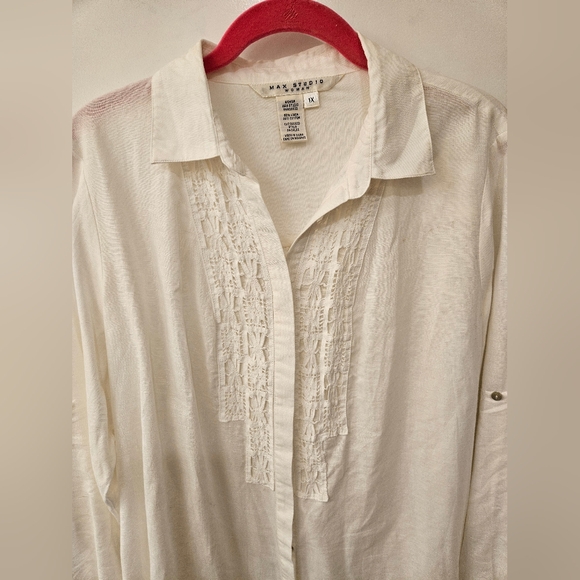 NWOT Max Studio Woman White Linen Cotton Embroidered Shirt - Size 1X - Picture 3 of 10
